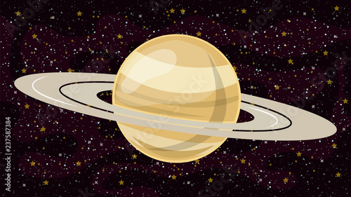 Vector illustration with space, stars, fogs and Saturn planet.