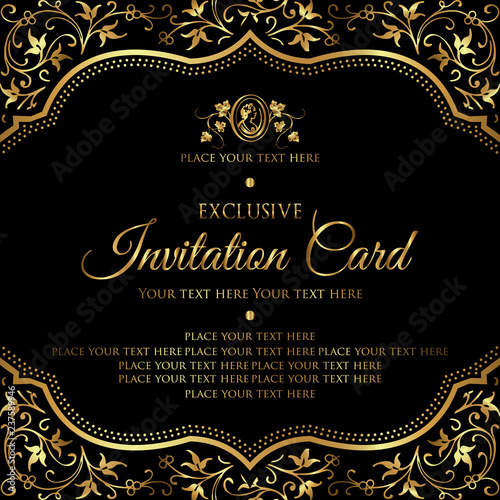 Invitation card - luxury black and gold vector design