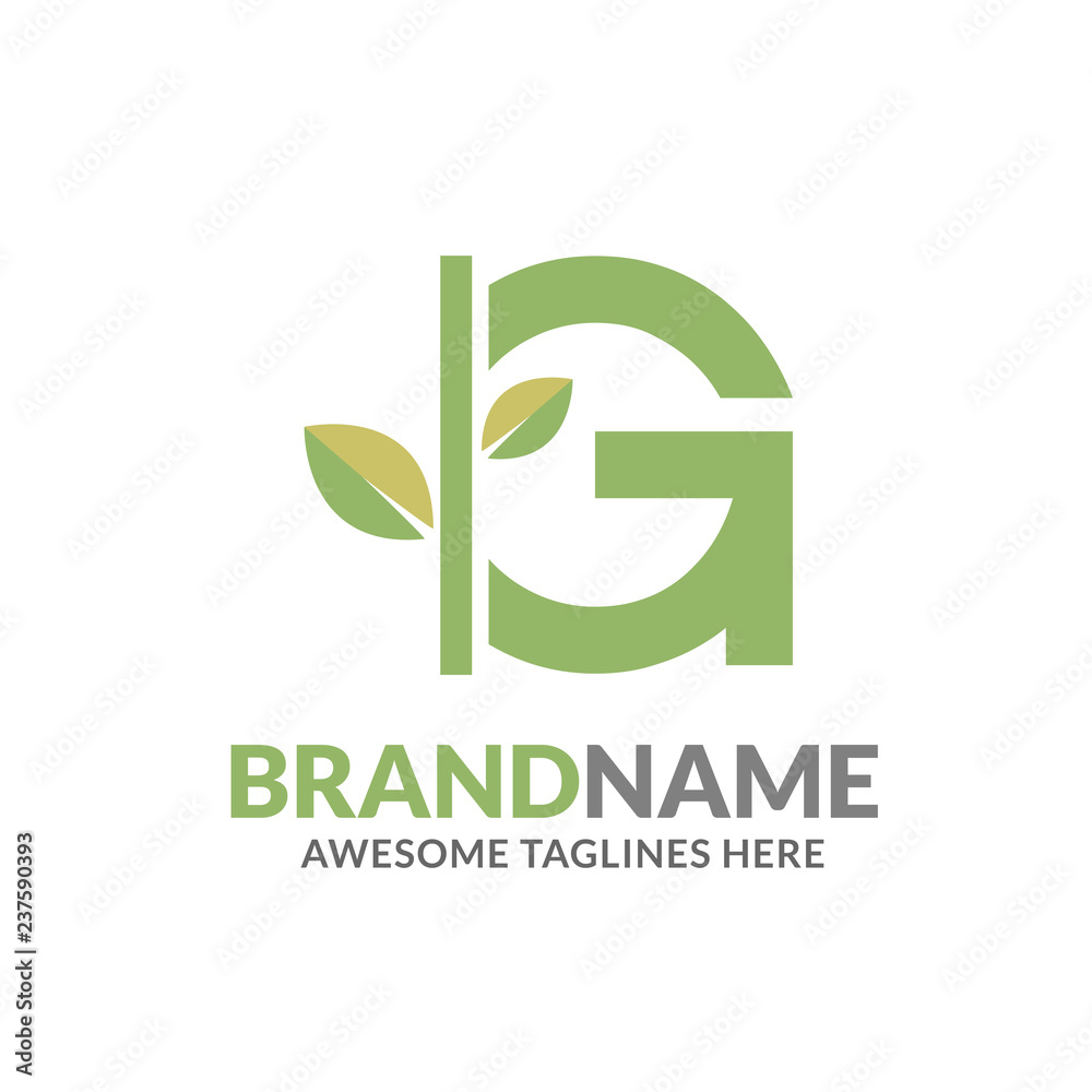 Fototapeta premium creative initial letter g with natural green leaf logo vector element