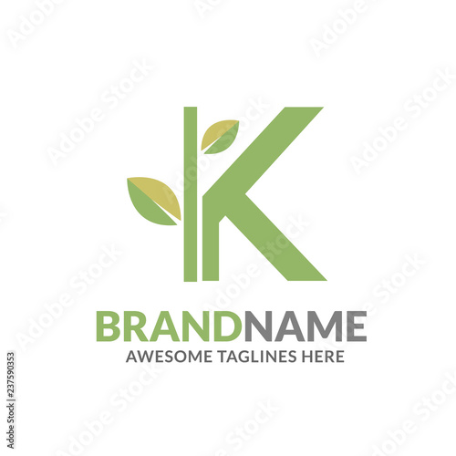 creative initial letter k with natural green leaf logo vector element