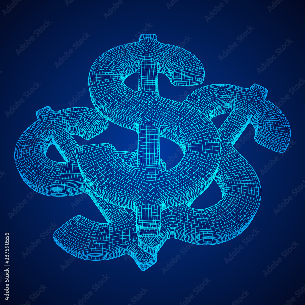 Dollar sign. Wireframe low poly mesh vector illustration. Money, rich, business concept Dollar sign. Wireframe low poly mesh vector illustration. Money, rich, business concept