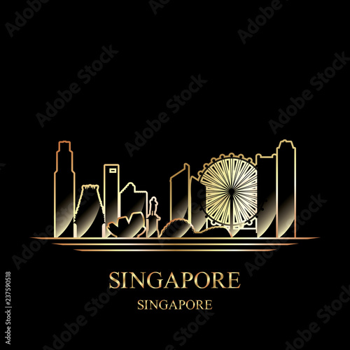 Gold silhouette of Singapore on black background