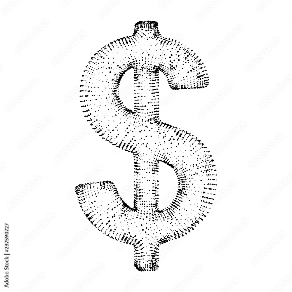 Dollar sign. Wireframe low poly mesh vector illustration. Money, rich, business concept