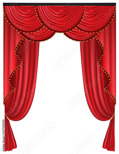 Red luxury curtains and draperies on white background