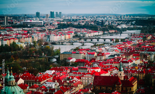 Czech republic, Prague city panorama. City Prague panoramic view, cityscape, gothic medieval architecture.