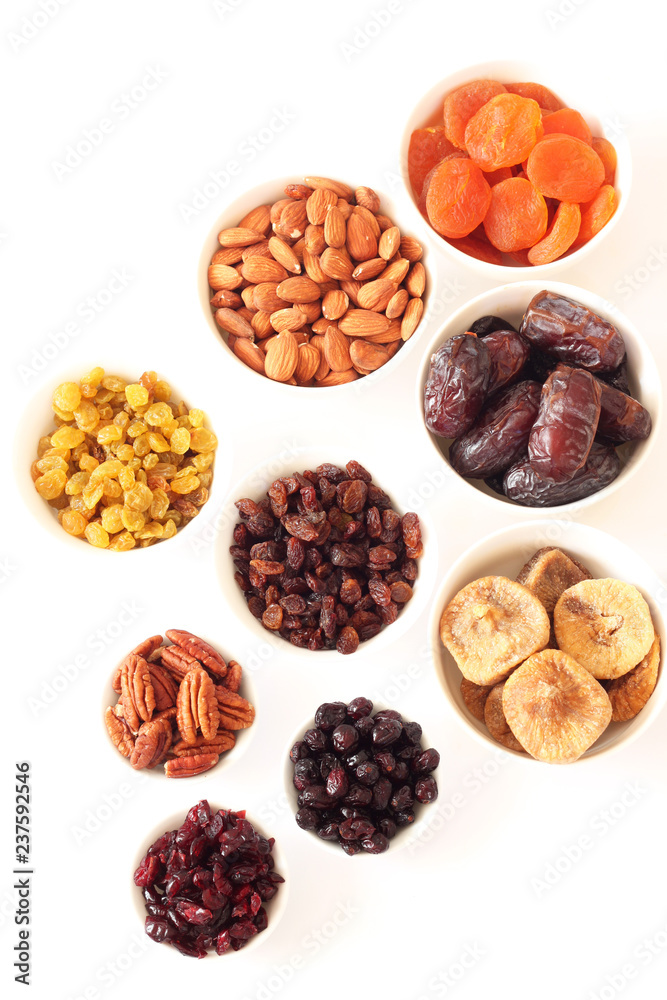 Obraz premium Mix of dried fruits and nuts - symbols of judaic holiday Tu Bishvat
