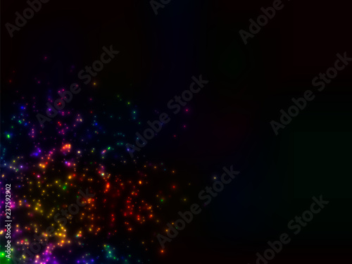 A cluster of glowing lights of different sizes. Starlight. The city lights at night. On black background. Vector