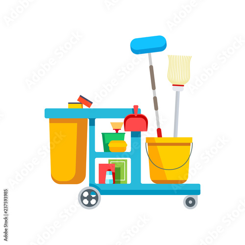 Trolley for cleaning, houses, schools, offices. Vector illustration. EPS 10.