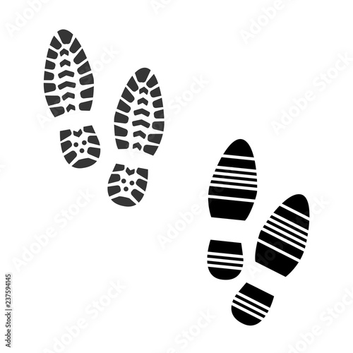 Men's boot track, Male footprint, black boot trace. Vector illustration.