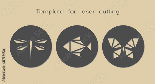 Template animals for laser cutting. Stencil for stands of wood, metal. Abstract geometric background for cut. Vector illustration. Decorative cards.