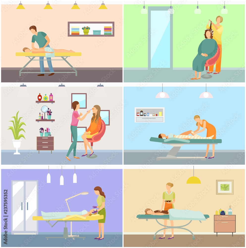 Visage Makeup and Massage Masseur Styling Vector Visage Makeup and Massage Masseur Styling Vector