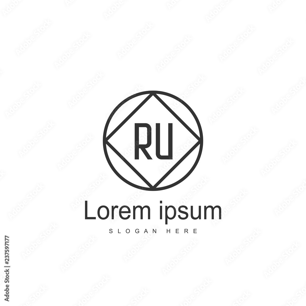 Initial RU Logo Template. Minimalist letter logo design
