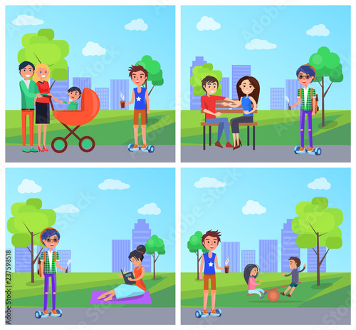 Students in Park and People Family Set Vector