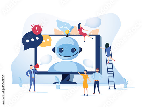 Concept Chatbot and future marketing concept, support for web page, social media. Vector illustration chatting with bot