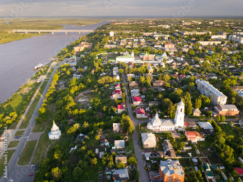 Panoramic aerial view  historical part of the Murom with Oka
