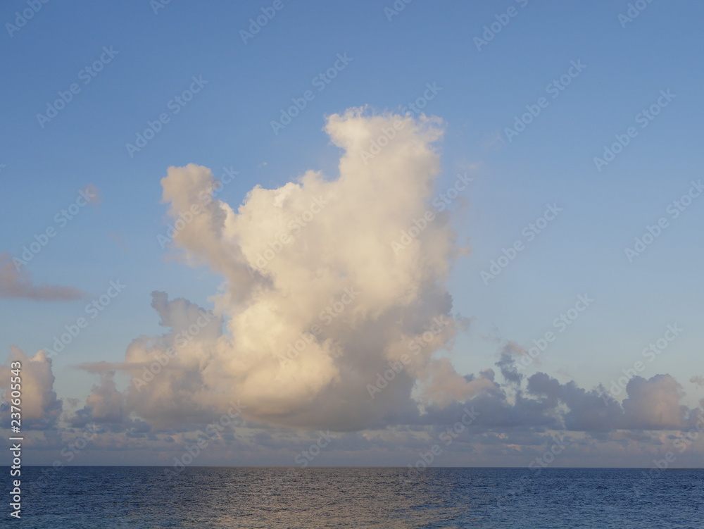 Beautiful Cumulus clouds over the ocean in Maldives