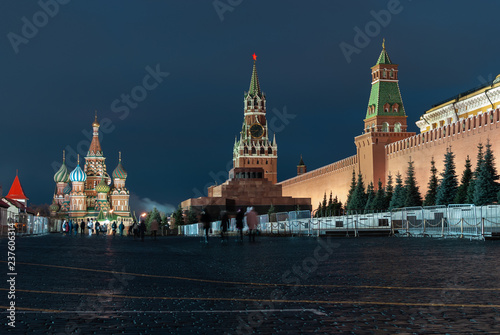Moscow,russia.Red square.Spasskaya tower,Kremlin and St. Basil's Cathedral.