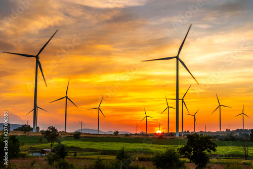 Fotografi power generator wind turbines on the mountain location at Huay Bong, Dan Khun tod, Nakhonratchasima
