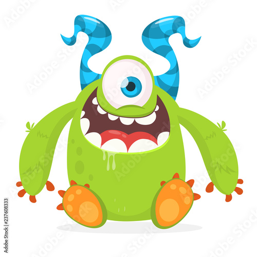 Vector cute caroon alien with one eye. Halloween monster character