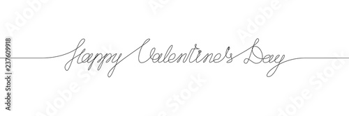 HAPPY VALENTIN'S DAY handwritten inscription. One line drawing of phrase