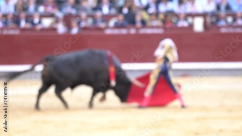 Man bullfighter dressed in bullfighting costume. Defocused image. photo