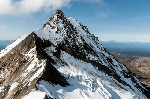 An aerial landscape view of Wrangell-St. Elias National Park in Alaska. photo