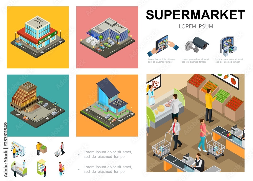 Isometric Supermarket Infographic Template