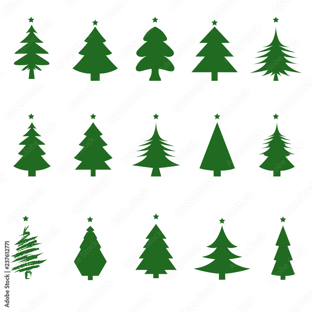 Vector tree christmas green, traditional symbol to new year illustration.Green christmas tree set isolated on white. Vector tree christmas green, traditional symbol to new year illustration.Green christmas tree set isolated on white.