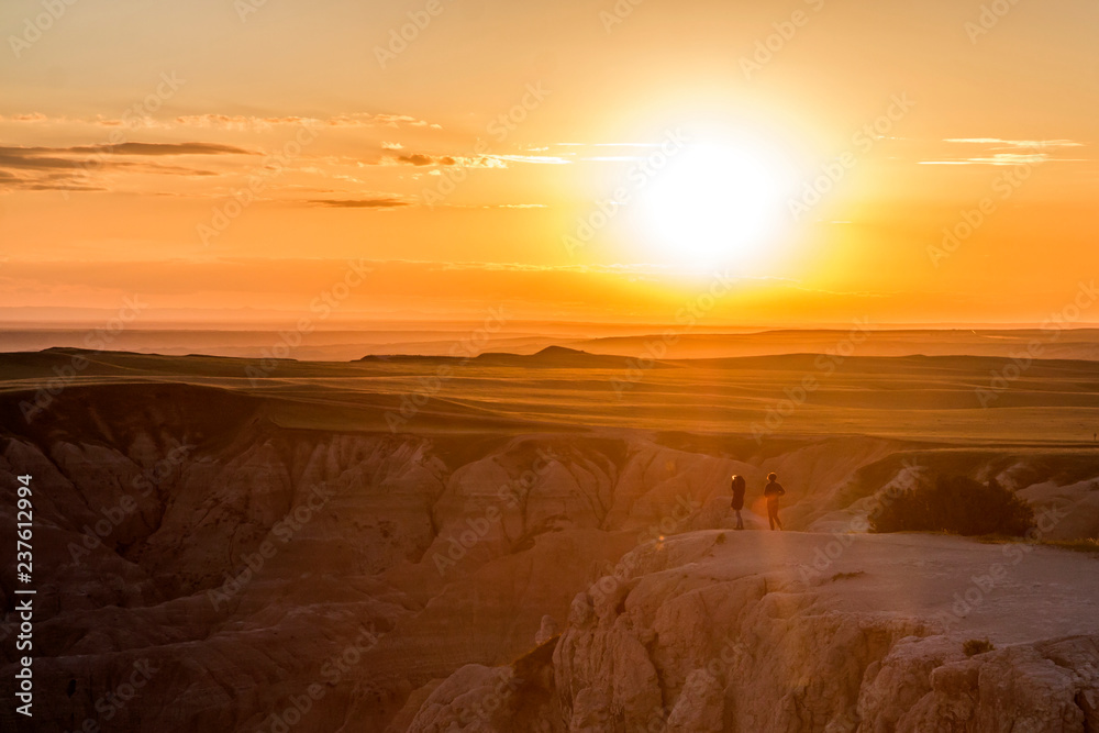 A landscape of Badlands National Park during the sunset (South Dakota). 