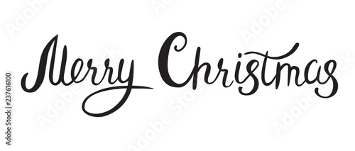 The inscription "Merry Christmas" black and white vector illustration, lettering, calligraphy.