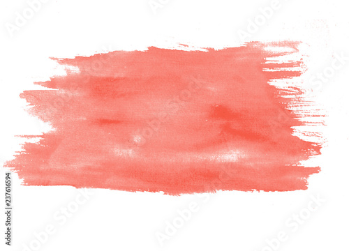 Living Coral watercolor background isolated on white. Bright picture, color of the year 2019. 16-1546