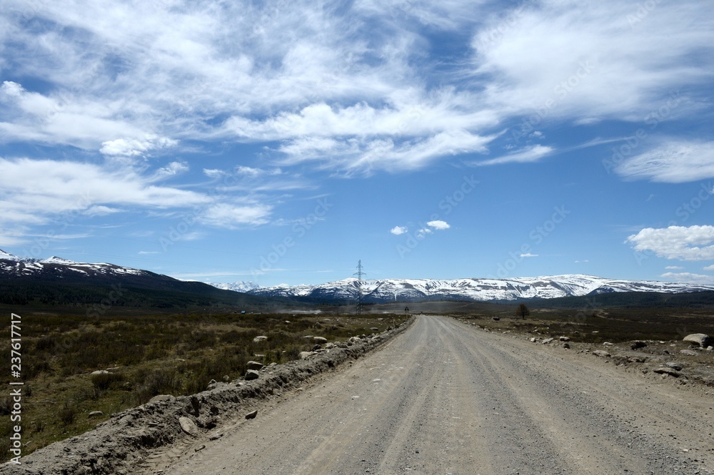 The road from Ulagan to Aktash in the Altai Republic. Western Siberia The road from Ulagan to Aktash in the Altai Republic. Western Siberia