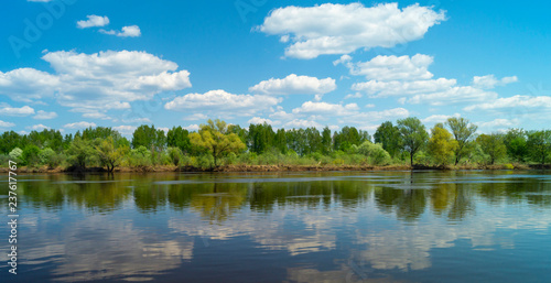 Fototapeta Naklejka Na Ścianę i Meble -  Year landscape with river in rural terrain
