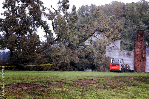 Chapel Hill,North Carolina,USA, October 20,2018:Large Tree Falls on a Small House