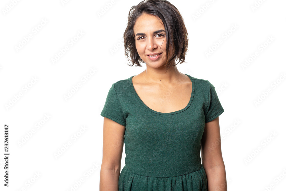 bright brunette girl isolated on a white background bright brunette girl isolated on a white background