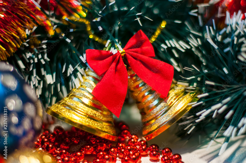 beautiful toys on the Christmas tree, balls on the Christmas tree, closeup beautiful toys on the Christmas tree, balls on the Christmas tree, closeup