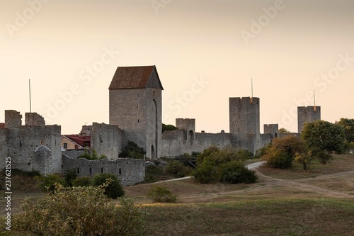 Medieval city wall with defensive towers, Unesco World Heritage Site, Visby, Gotland Island, Sweden, Europe photo