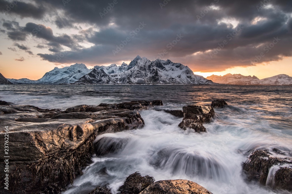 Coast at Vareid, Flakstadoya, Lofoten, Norway, Europe Coast at Vareid, Flakstadoya, Lofoten, Norway, Europe