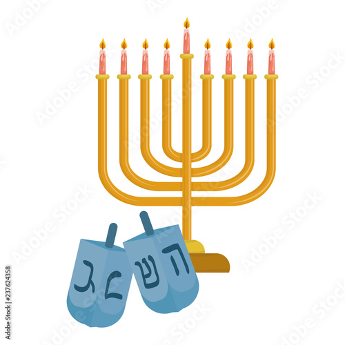 Jewish dreidel hanukkah with candlestick