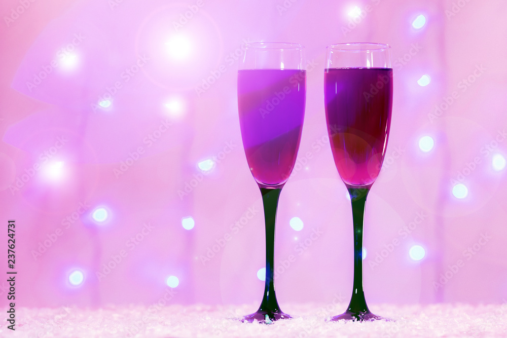 champagne glasses background blurred lights red pink new year