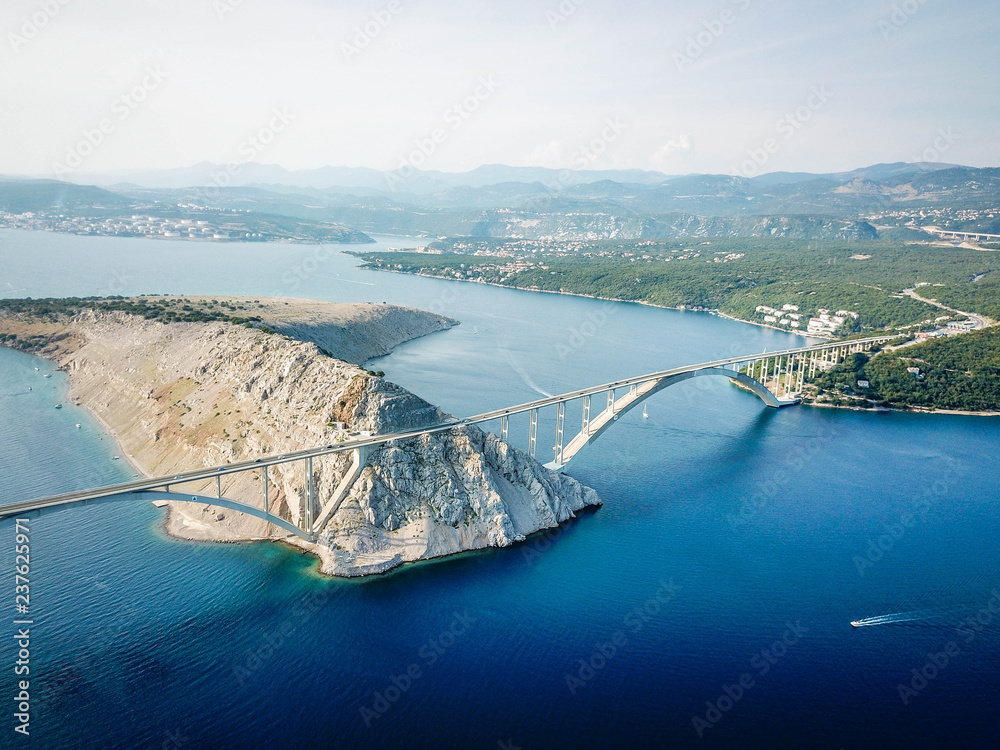 aerial view of Krk bridge to Krk island, Croatia Stock Photo