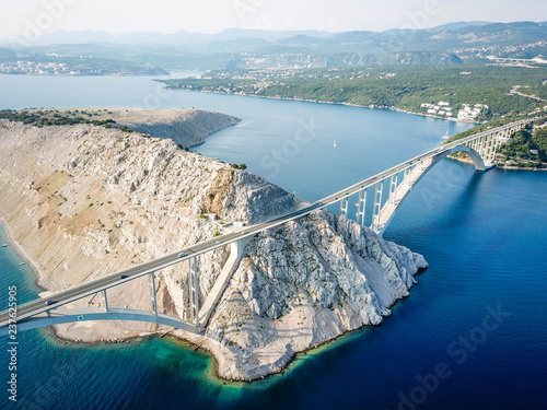 Krk bridge to Krk island, Croatia, aerial view photo
