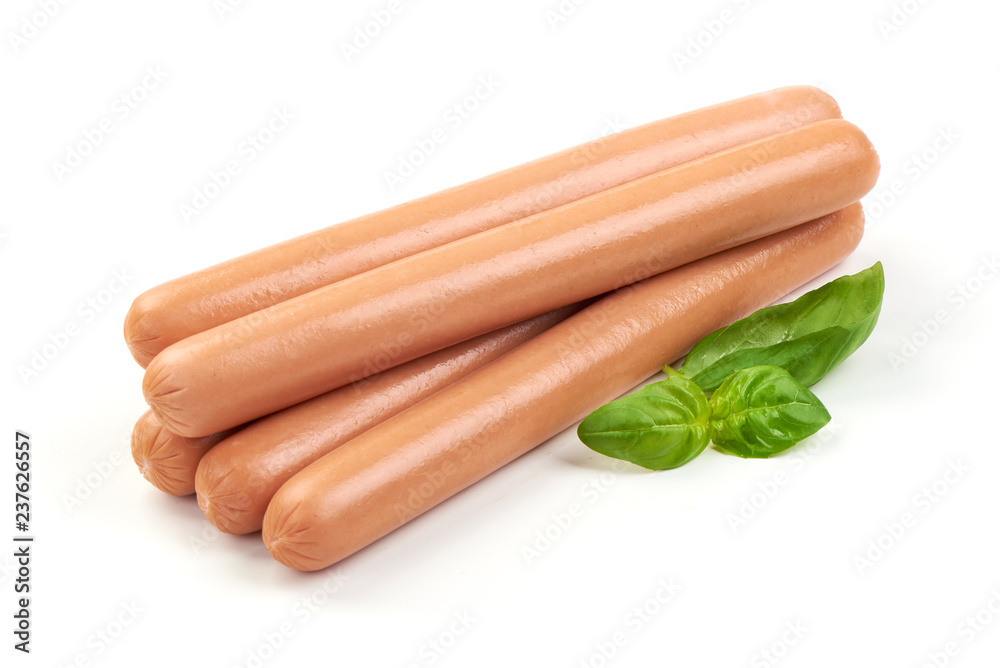 Bolied sausages, isolated on a white background Bolied sausages, isolated on a white background