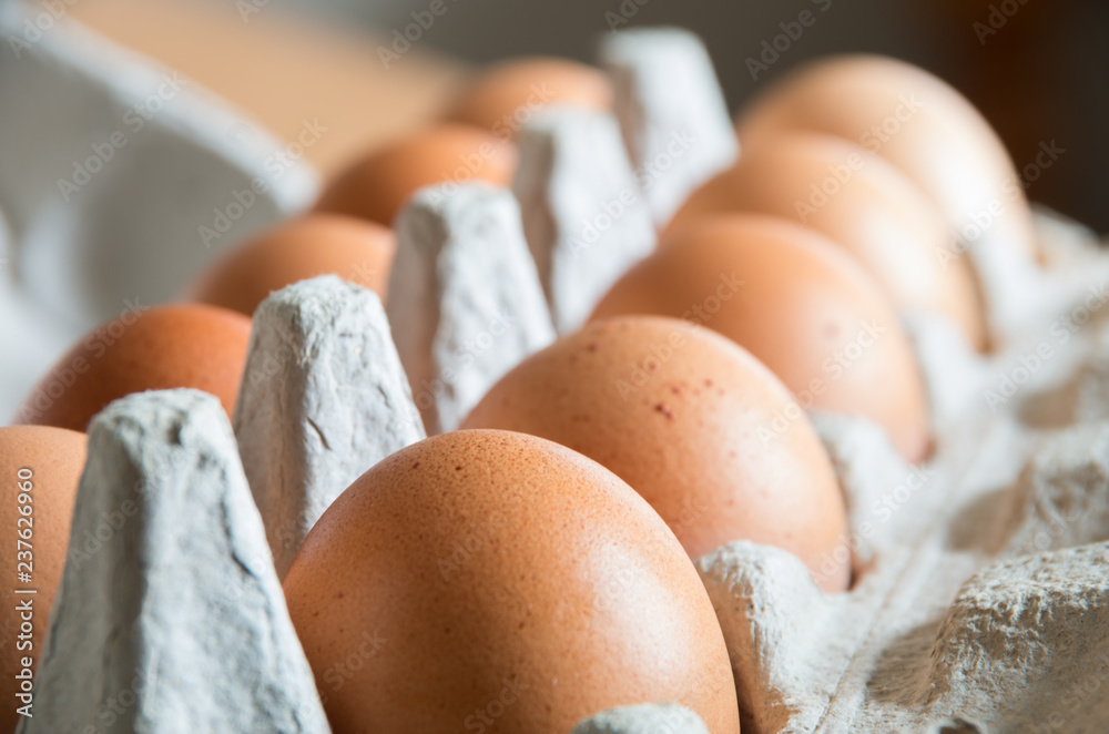 Brown eggs in an open carton Brown eggs in an open carton