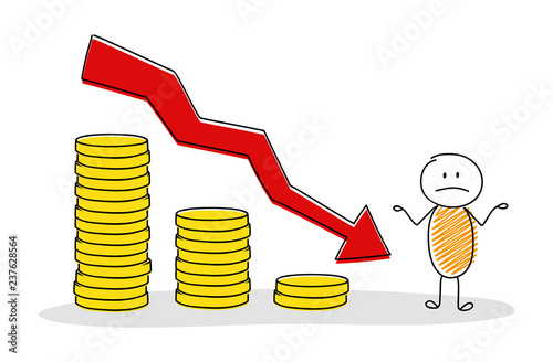 Cartoon businessman showing coin stack graph. Vector.