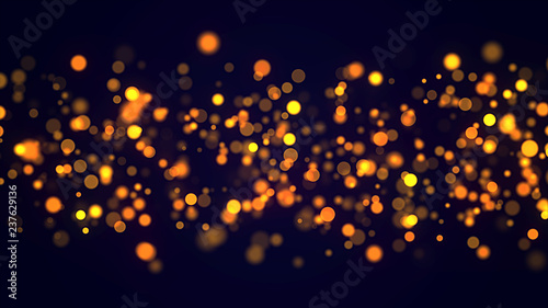 Golden glitter bokeh glowing sparks particles dark festive background