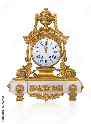 Bronze gilded mantel clock isolated on white background