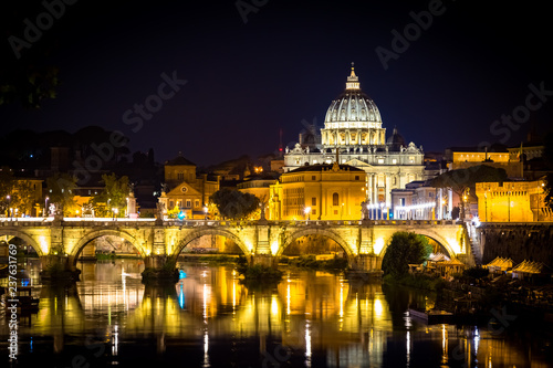 Vatican City: Saint Peter with bridge reflection by night