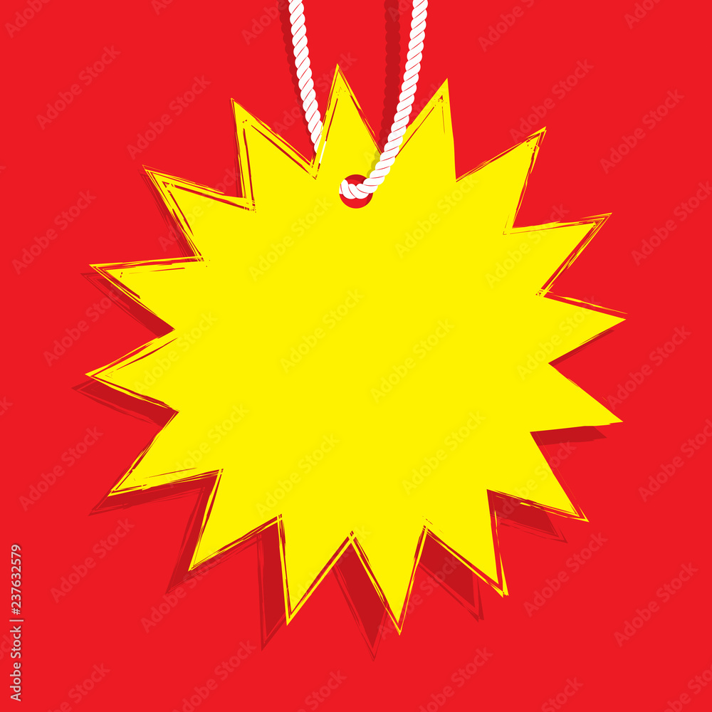 Round Sale banner, special offer red yellow tag. Limited time only