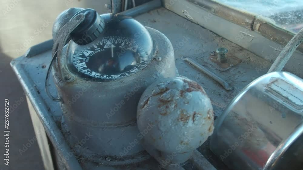 Navigational compass on a fishing boat in Rhode Island Navigational compass on a fishing boat in Rhode Island